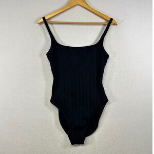 La Blanca by Rod Beattie Black Ribbed Square Neck One Piece Swimsuit Size 10